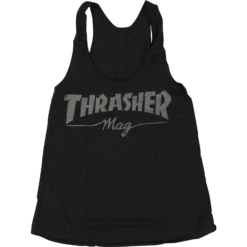 THRASHER GIRLS MAG LOGO RACERBACK TANK S-BLK HTHR.