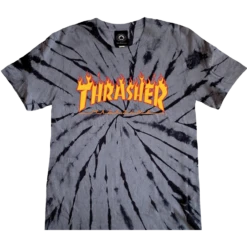 THRASHER FLAME LOGO TIE DYE GIRLS SS XS-BLK/GREY